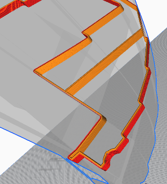 CAD model including slicing for generating the double-wall, infill patterns and support